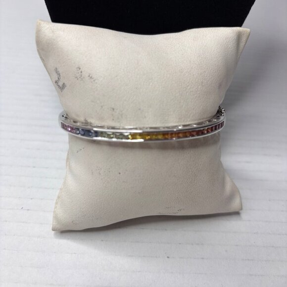 Princess Cut Colors of Sapphire Sterling Bangle 3.00 cttw - Picture 2 of 12
